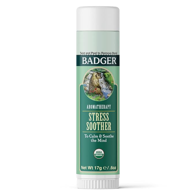Badger - Stress Soother Balm, Aromatherapy Balm Stick, Certified Organic, Aromatherapy Oil, Essential Oil Roller, 0.6 oz