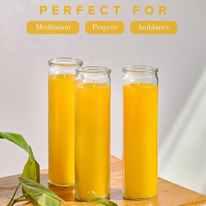 Simply Soson 2x8 inch Yellow Devotional Candles in Glass Jar - 3 Pack - 90 Hours – Prayer Candle - Tall Pillar Candles for Religious, Memorials, Party Decor