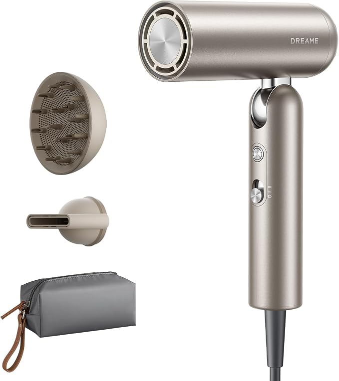 Dreame Pocket Hair Dryer 2026 New, Portable Folding Blow Dryer with Diffuser, Fast Drying, High-Speed Brushless Motor, 300M Negative Ions, Lightweight, Low Noise, for Home & Domestic Travel & Gym