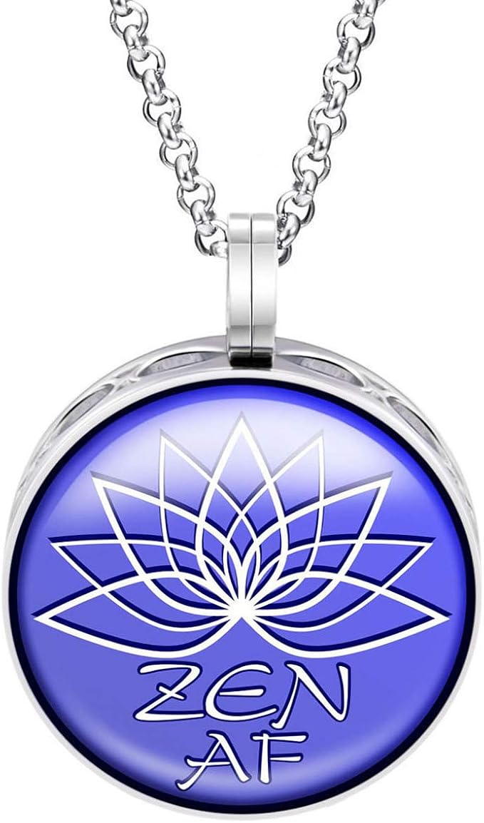 Wild Essentials Zen AF Enamel Finish Essential Oil Diffuser Necklace Gift Set - Includes Aromatherapy Pendant, 24" Stainless Steel Chain, 8 Color Refill Pads
