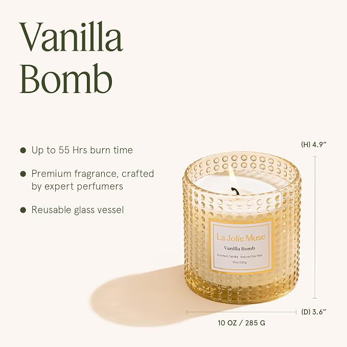 LA JOLIE MUSE Vanilla Zest Scented Candles for Home, Natural Soy, 55 Hrs | Luxury Jar Candle, Clean Non Toxic, Gifts for Women & Men, Decorative Gourmand Candle, Pretty Candle, Lemon Coconut Bergamot