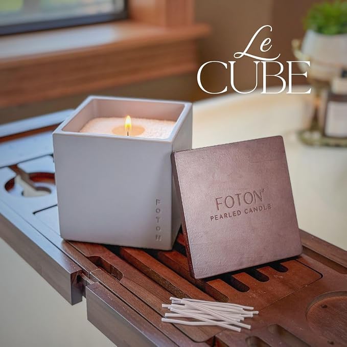 Foton Pearled Candle Multipack Le Cube Concrete Vase Set (2 x 16 Oz) - Lavender Love Scented - Refillable Jar Scented Candle Sand with 15 Wicks Each - Natural Non-Toxic Decorative Candles for Home