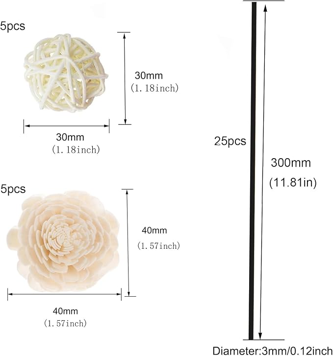 Reed Diffuser Sets, Natural Rattan Reed Fragrance Diffuser with Flower Replacement Refill Rattan Sticks for Home Decor Hotel Aromatherapy Spa - Set F