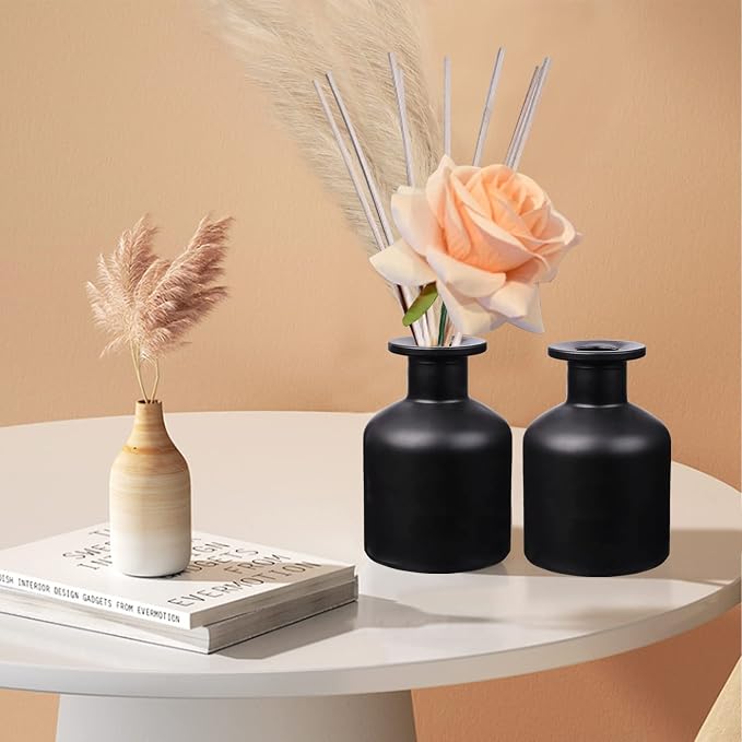 HOSSIAN Diffuser Glass Bottles Black -Empty Reed Diffuser Bottle with Sticks- Fragrance Accessories use for DIY Replacement Reed Diffuser Sets (Black)