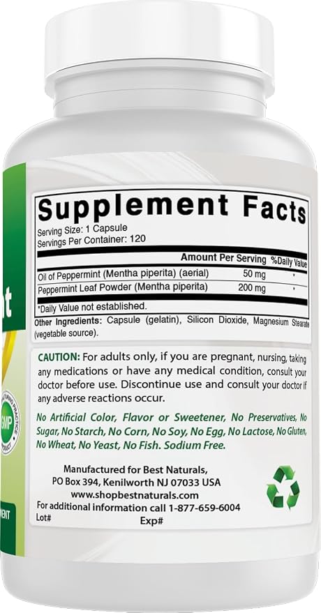 Best Naturals Peppermint Oil 250 mg 120 Capsules (120 Count (Pack of 2))