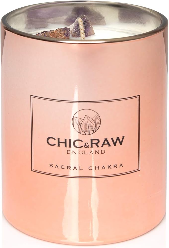 Aromatherapy Candle with Crystal Amethyst Sacral Chakra, Scented Candle Made of Ylang Ylang Oil, Luxury Long-Lasting Burn Soy Candle for Home Scented - Stress Relief, & Manifestation, 7.05oz