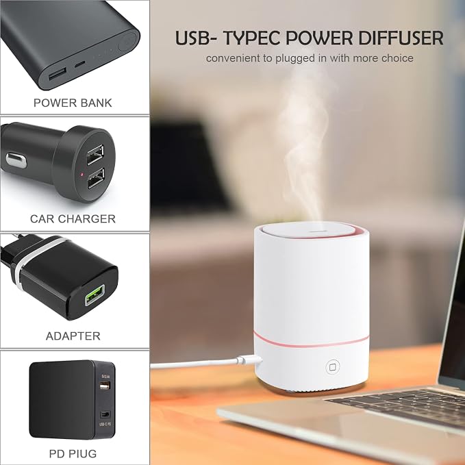 Essential Oil Diffusers for Home with USB Cord, 150ml Aroma Humidifier for Office, Water Shortage Protection, 7 Color LED Lights White Scent Mist Dorm Room Essentials Aromatherapy Ultrasonic