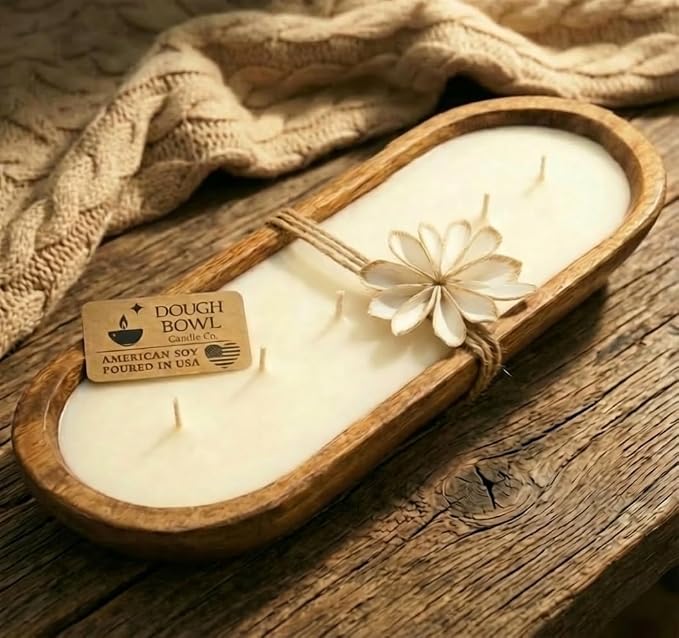 Dough Bowl Candle Co. Scented Vanilla Candle - 5x17 Large 6 Wick Natural Soy Wax Candles for Home, Luxury Women Birthday Gift Ideas, Vanilla Scent Odor Eliminating Aromatherapy for Mother's Day