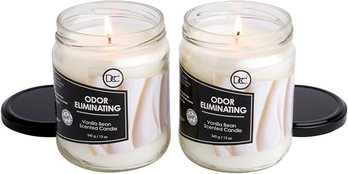 Vanilla Two Pack Odor Eliminating Highly Fragranced Candle - Eliminates 95% of Pet, Smoke, Food, and Other Smells Quickly - Up to 80 Hour Burn time - 12 Ounce Premium Soy Blend