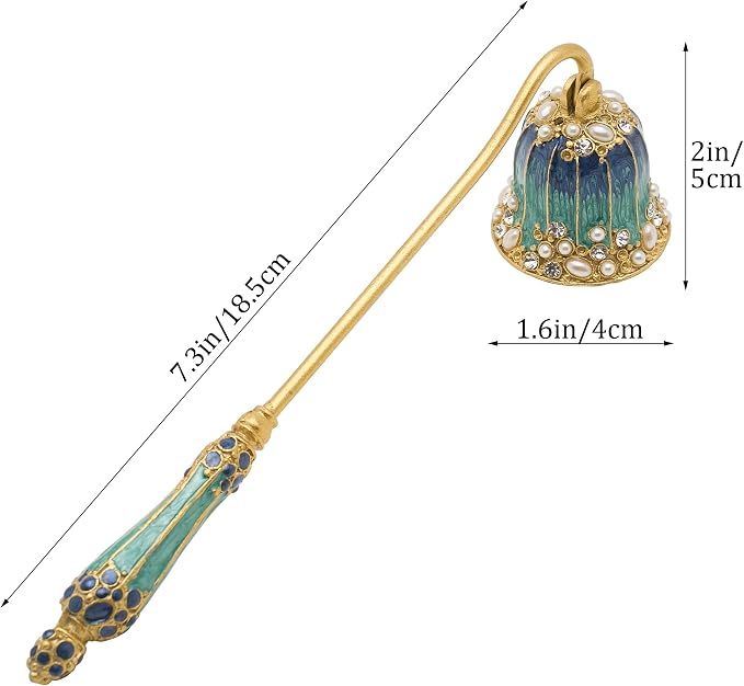 Vintage Candle Snuffer, Hand-Painted Metal Candle Extinguisher with Long Curved Handle, Artistic Floral Candle Tool for Home Decor (Turquoise)