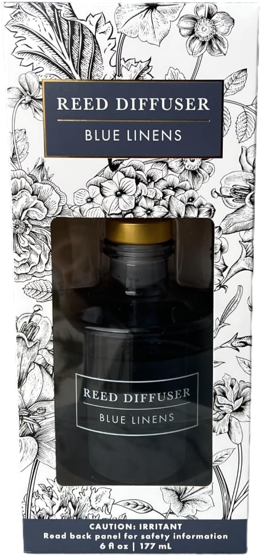 Bellevue Diffuser, 6 fl oz Glass Filled Diffuser, Highly Concentrated Fragrances with Essential Oils, Home Fragrance, Scent:Blue LINENS