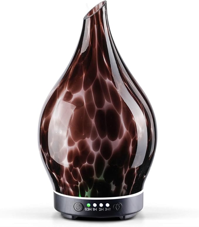 Porseme 150ml Essential Oil Diffuser Hand-Blown Glass Aroma Diffusor, Aromatherapy Unltrasonic Cool Mist deffuser, 7 Color Changing, Waterless Shut-Off, Timer Function for Home Office(Lava)
