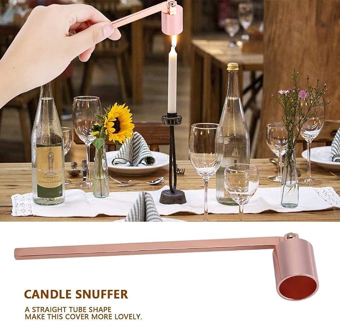 MUXSAM 1Pc 7.5x0.9in Candle Extinguisher Snuffer Candlesnuffers with Long Handle & Straight Tube for Tea Light Candles Wedding Altar Fireplace Church Wedding Candle Fire Extinguishing(Rose Gold.)