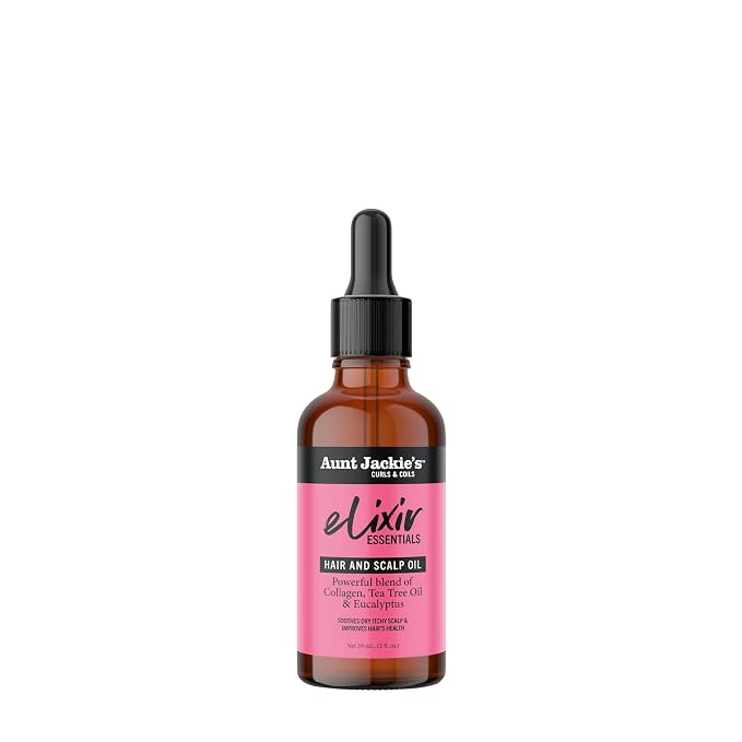 Aunt Jackie's Elixir Essentials Hair & Scalp Oil, Collagen, Tea Tree Oil & Eucalyptus, Thickens & Supports Hair Growth, 2 oz