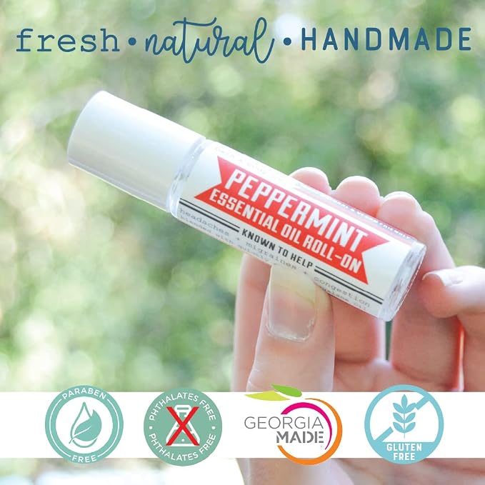 Rinse Bath & Body Peppermint Essential Oil Roll On - Premium Peppermint Oil w/Squalane Oil | No Mess and Easy Absorption | Soothing, Stress, Headaches & Energy | Travel Size | Non-GMO | .35oz