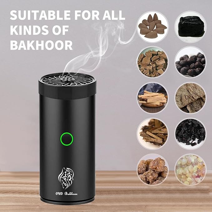 Car Electric Incense Burner, Electric Incense Burner, Portable USB Rechargeable bakhoor Burner for Home Use (Black-1)
