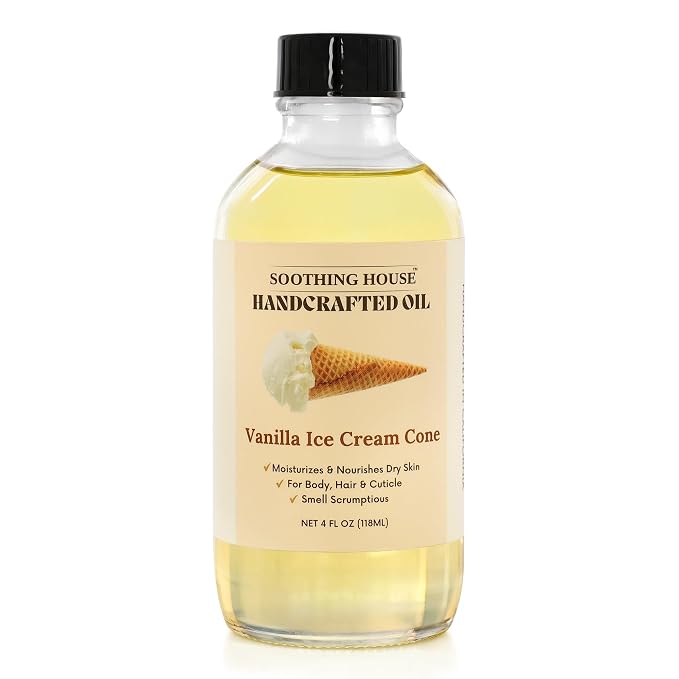 Vanilla Ice Cream Cone Body Oil - Premium Non-Greasy Oil & Body Moisturizer for Dry Skin & Glowing Skin with Sweet Almond, Jojoba, and Vitamin E Oil, 4 Fl OZ