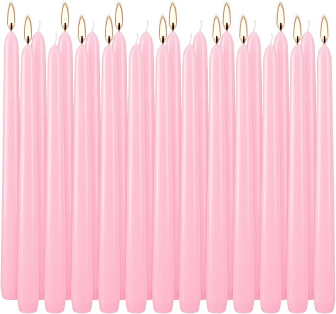 YOROXRG 24 Pack Pink Taper Candles, 7-8 Hours Burn Time, Unscented, Smokeless and Dripless, 0.75 x 10 Inch Dinner Candle Set for Valentine's Day,Household, Wedding, Party and Home Décor Candlesticks