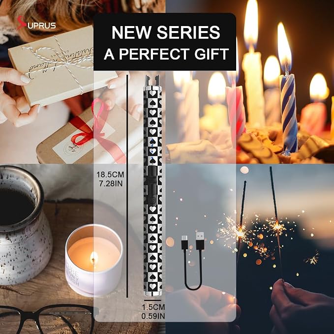 SUPRUS Electric Candle Lighter USB Type C Rechargeable Lighter with Upgraded LED Battery Display Safety Switch Flameless Plasma Windproof for Candle Cooking BBQs Fireworks (Ace)