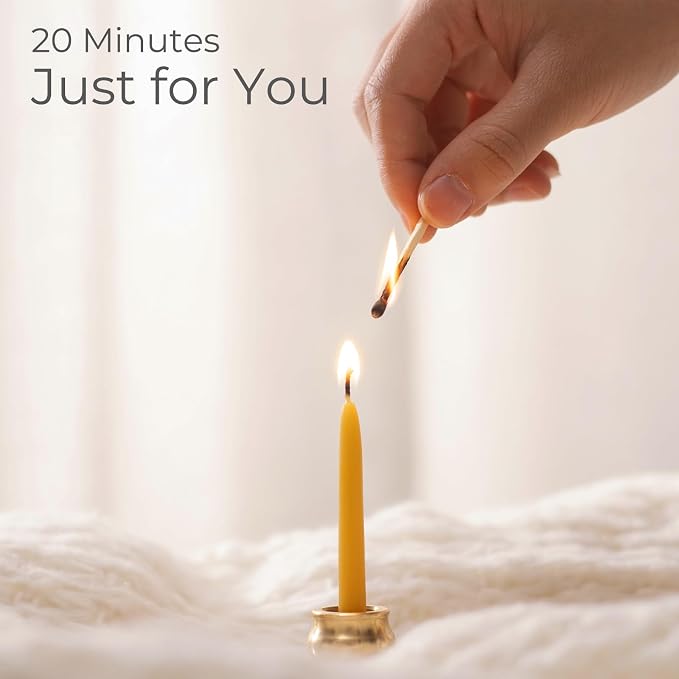 Mindful Meditation Candle Set with 12 Mini Taper Beeswax Candles with Brass Holder for Prayer & Reflection, Relaxation Gifts for Women Stress, Serenity Thinking of You Gift (3 Sets)