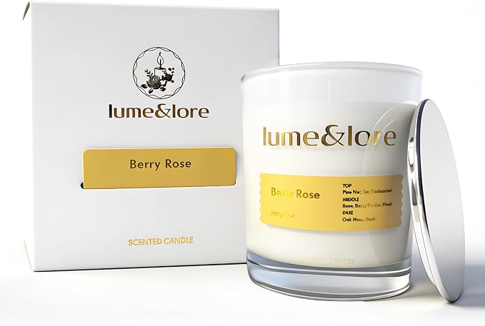 Berry Rose Scented Candle - 7oz Natural Soy Wax, Romantic Floral Aroma for Date Nights & Spa Moments