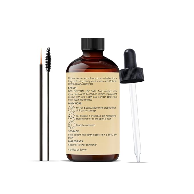 Botanic Hearth Castor Oil & Hair Treatment Oils 2 Fl oz| 100% Pure & Natural, Cold Pressed |For Hair, Eyelashes & Eyebrows | Hexane Free, Fast Absorbing | With Applicators & Dropper | All Hair Types