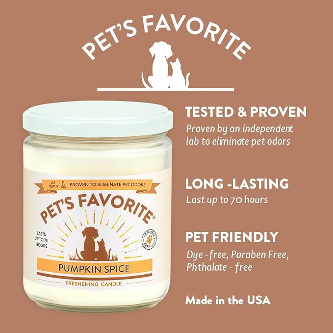 Pet's Favorite Pet Odor Candle, Clean Burning, Long Lasting Apple and Pumpkin Scented Candle with a Natural Fiber Wick and 70 Hour Burn Time, Crisp Apple and Pumpkin Spice - Pack of 2
