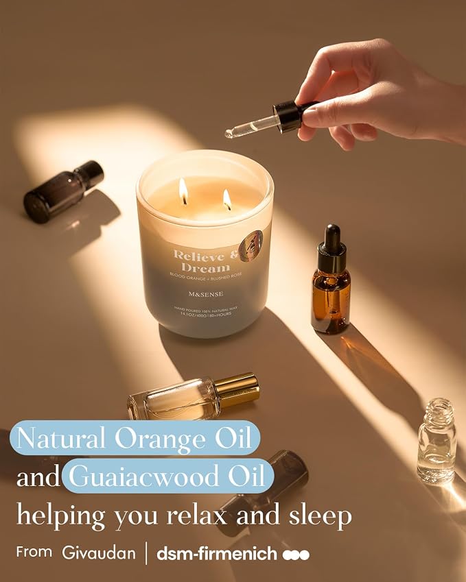 M&SENSE Sandalwood Jasmine Aromatherapy Candle 14.1oz for Stress Relief | 80-Hour Natural Soy Wax, Long Lasting Clean Non Toxic, Fresh Smelling for Spiritual Healing Gift