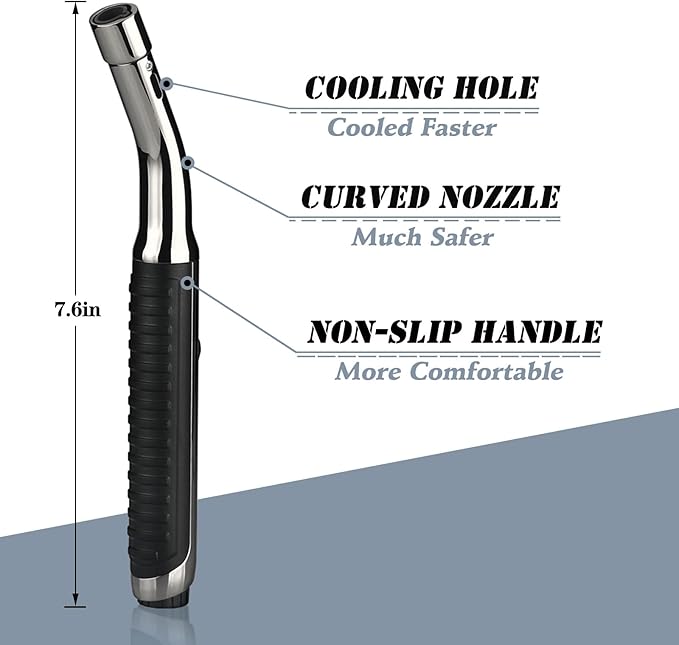 Yeuligo Torch Lighters, 7.6in Long Butane Lighter with Visible Window, Adjustable and Refillable Lighter for Kitchen Fireplace Camping Candle Grill BBQ Fireworks. Black (Gas Not Included)