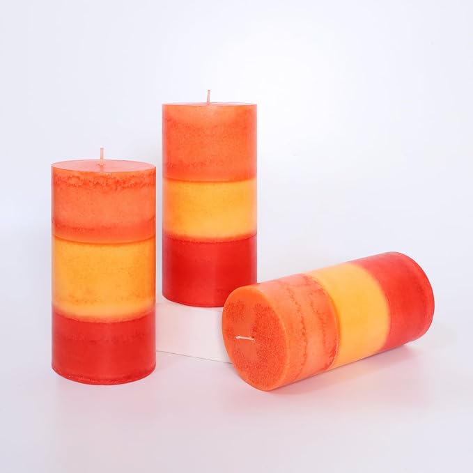 Tall 3x6 Inch Orange Pillar Candles 3 Pack Hand-Crafted Spiced Pumpkin Scented Candles Long Burn Time Dinner for Home Scented Housewarming Thanksgiving Gifts Fall Autumn