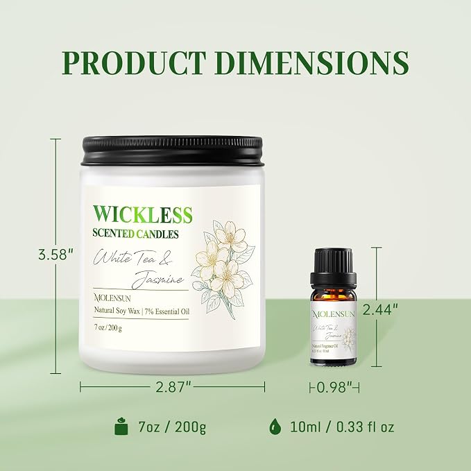 White Tea & Jasmine Wickless Candle for Candle Warmer Lamp with 10ml Essential Oil for Custom Aroma, Flameless Non-Toxic Soy Scented Candle for Home, Mother’s Day or Birthday Gift for Women