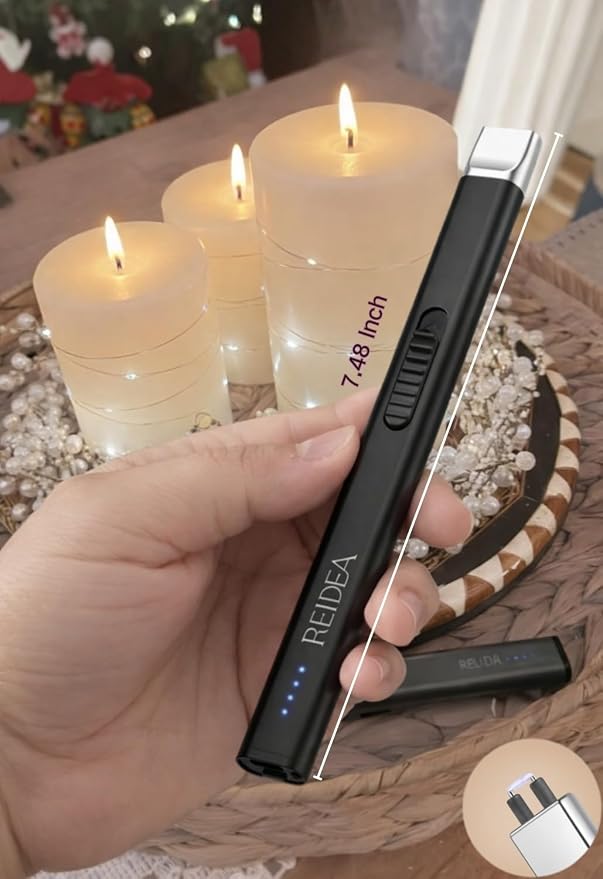 REIDEA 2 Pack Electric Lighter R1 Pro Windproof Flameless USB Rechargeable Arc Lighter with Safe Button and Power Indicator for Candle, BBQ and Fireworks, Obsidian Black