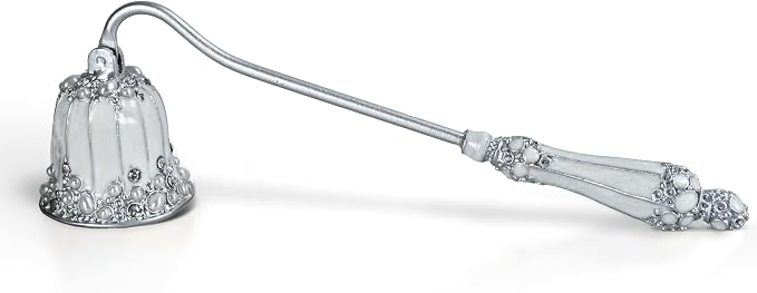 Elegant Royal-Style Candle Snuffer with Pearl Inlay, Metal Handle for Safe and Stylish Candle Extinguishing (Elegant Silver)