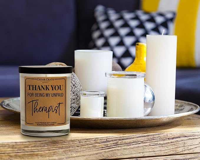 Best Friend- Gifts for Women, Men - Thank You for Being My Unpaid Therapist - Thinking of You, Love You, Birthday Gift for Sister, Mom, Her, Him, Coworker, 100% Soy Wax Scented Candle, Made in USA