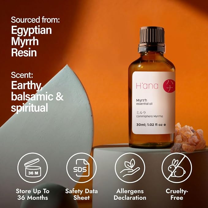H'ana Myrrh Oil - 1.02 Fl Oz Myrrh Essential Oil for Hair, Skin, Diffuser, Aromatherapy & DIY
