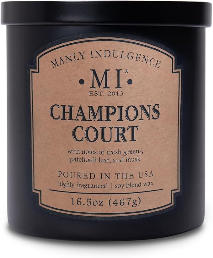 Manly Indulgence Champions Court Candles for Men, 2 Wick, 16.5 oz, Premium Soy Blend Wax, 60H Burn, Candles for Home Scented - Made in The USA