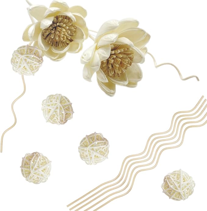 Reed Diffuser Sets, Natural Rattan Reed Fragrance Diffuser with Flower Replacement Refill Rattan Sticks for Home Decor Hotel Aromatherapy Spa - Set C