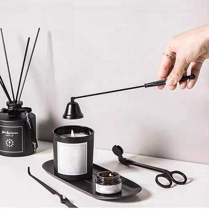 Candle Snuffer Black with Long Handle, Candle Snuffer Extinguisher, Wick Cutter Stainless Steel Wick Clipper Wick Scissor, Candle Wick Trimmer for Candle Aromatherapy Lovers