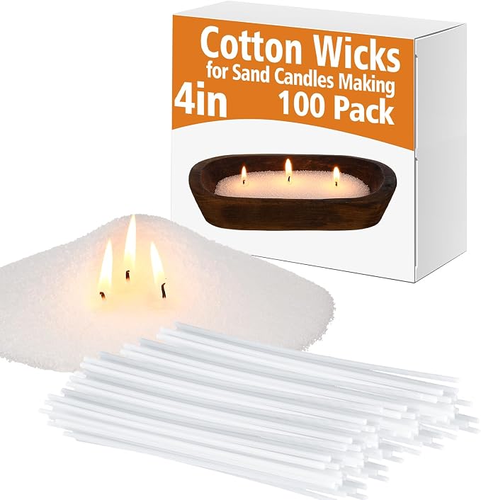 Conelist 100 Pack 4 Inch Cotton Wicks for Sand Candles Making Natural Cotton Candle Wicks, Low Smoke, No Lead and Metal for Candle Making DIY (White)