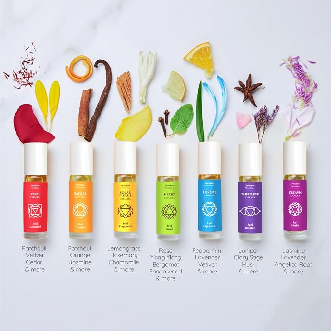 7 Chakra Essential Oil Roll-On Blend Gift Set by Aromafume | 7x 6ml/0.2 fl oz | Aromatherapy Oils for Meditation, Chakra Balance | Yoga & Reiki Gifts | Essential Oil Set for Plexus, Root Chakra & more