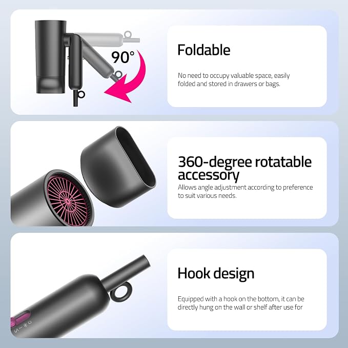 CONFU Diffuser Hair Dryer for Curly Hair,1500W Fast Drying Blow Dryer with Diffuser for Women,Compact & Portable Negative Ion Hairdryer,Mini and Foldable Blowdryer Design for Travel(Gray)