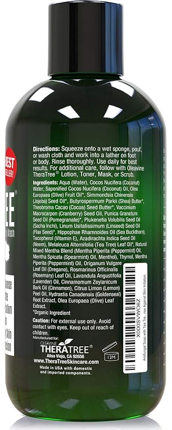 TheraTree Tea Tree Oil Body Wash & Foot Wash - Mint - Natural Cleansing Shower Gel for Daily Skin & Body Care - Soothing & Refreshing Formula for Men & Women, 12 Fl Oz