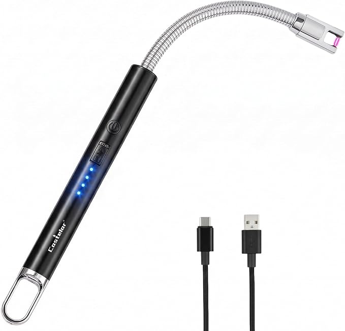 Castelar Electric Candle Lighter with Long Flexible Neck, USB Rechargeable Arc Lighter with Safety Lock for Candle, BBQ, Camping, Housewarming, and Birthday Gifts