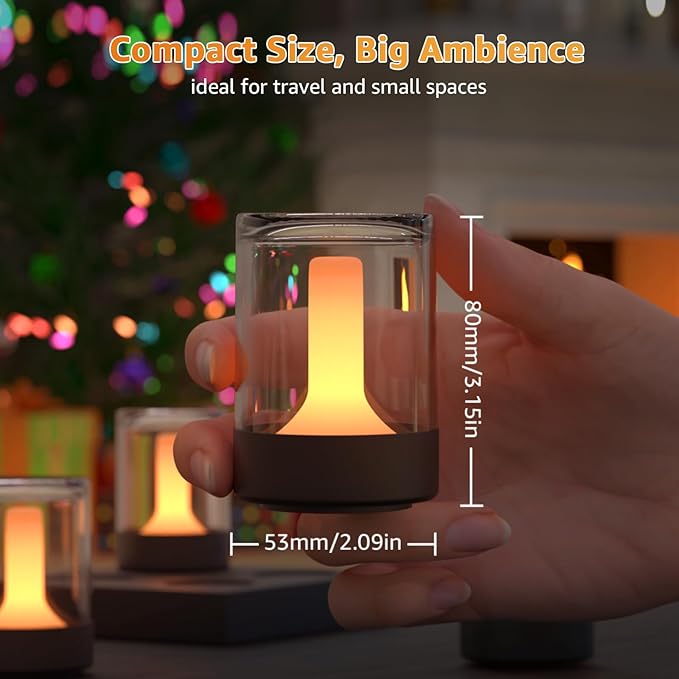 uuffoo Set of 4 LED Mini Cordless Table Lamp, Transparent Waterproof Shower Lamp, Rechargeable Battery Operated Candle Lamp, Portable Night Light for Room Holidays Christmas Party Décor