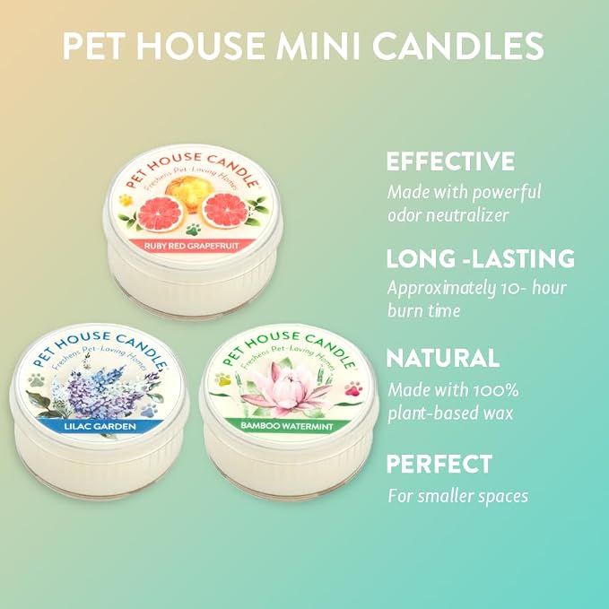 Pet House Mini Candles for Pet Odor Made with Natural Soy Wax, Plant Based, Dog and Cat Friendly Scented Candles, Spring Mix Variety Pack of 3