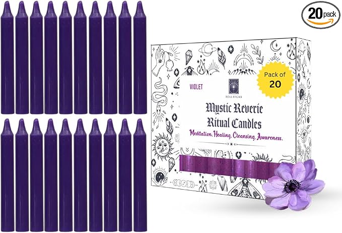 SOUL STICKS 4" Scented Ritual Candles Chime Taper Premium Candles 20 pcs for Rituals, Ceremonies, Meditation, Altar and Spells (Purple/Violet)