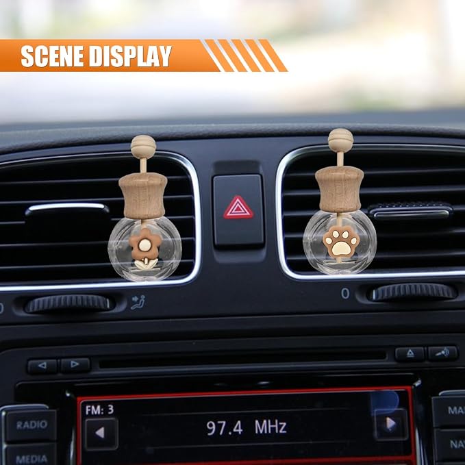 2PCS Car Diffuser Bottle with Vent Clip, Refillable Empty Glass Bottle for Essential Oil, Cute Paw & Flower Air Outlet Trim Clip, Auto Interior Decoration Accessory for Cars Office (Paw)