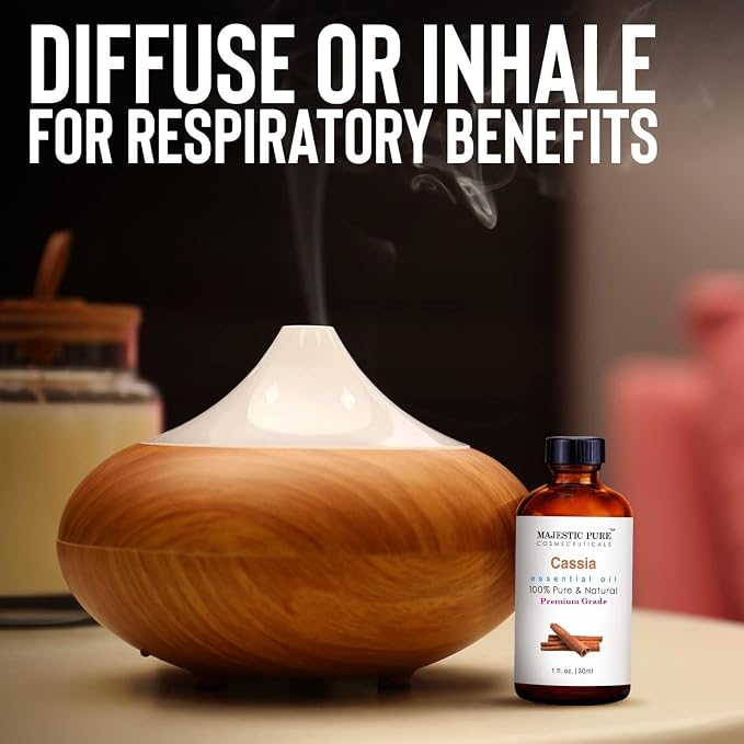 Majestic Pure Essential Oil with Glass Dropper - 100% Pure and Natural - Essential Oils for Diffuser, Aromatherapy, Soap and Candle Making, Cassia Essential Oil, Cassia Oil, 1 Fl Oz