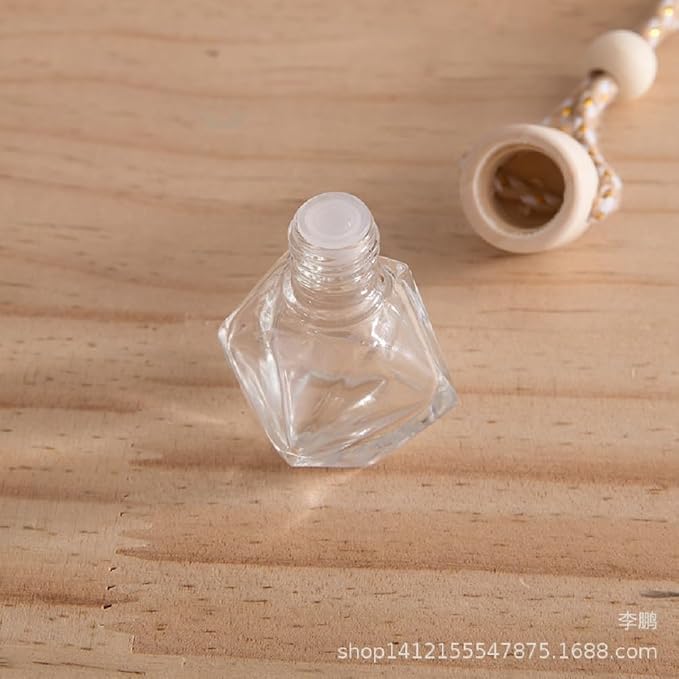 4Pcs 8ml Hanging Car Air Freshener Bottle Scent Essential Oil Car Diffuser with Wooden Cap Glass Vial Pendant for Aromatherapy