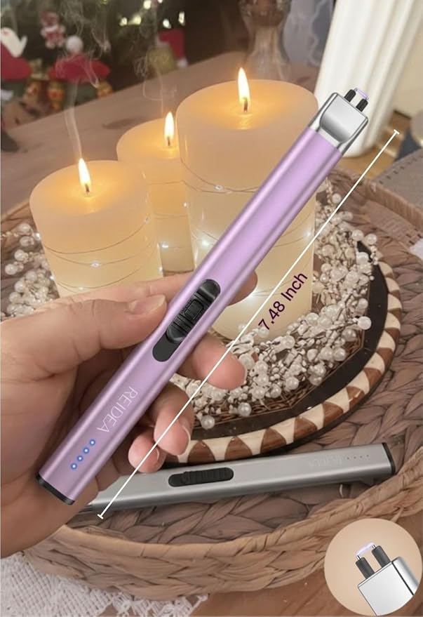 REIDEA Lighter for Candle Electric USB Rechargeable with Security Lock, Windproof Fast Heat Sinking, Non-Slip Switch Electronic Lighter, R1 (Lavender Purple)